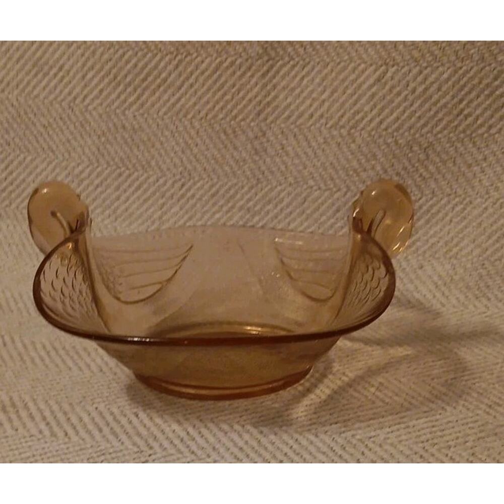 Vintage Fenton Pink Depression Glass Double Handle Swan Candy Dish Bowl